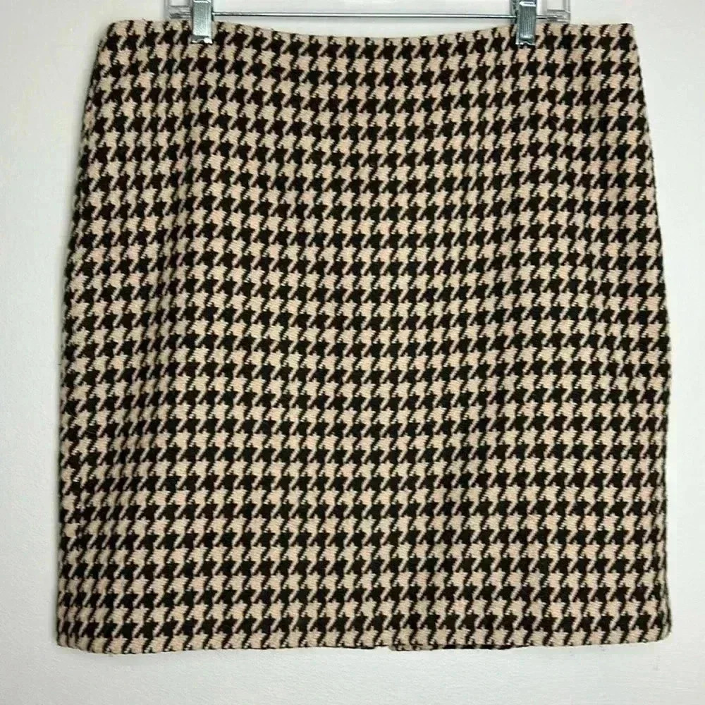 Talbots Brown Tan Houndstooth Skirt Size 14 Plus Career Work Business Office
